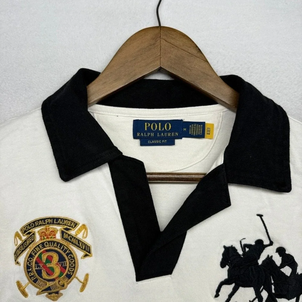 Ralph Lauren Polo Shirt men's medium White Two Horseman Crest Big Pony Johnny